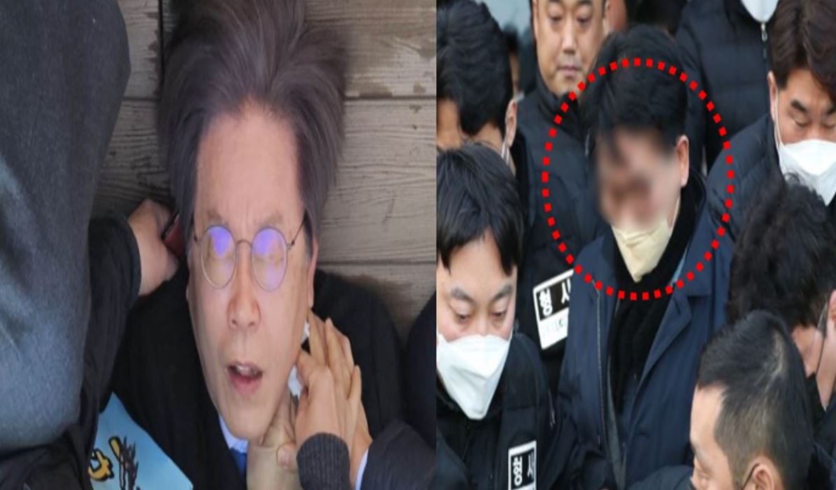 이재명(왼), 습격범(오른)